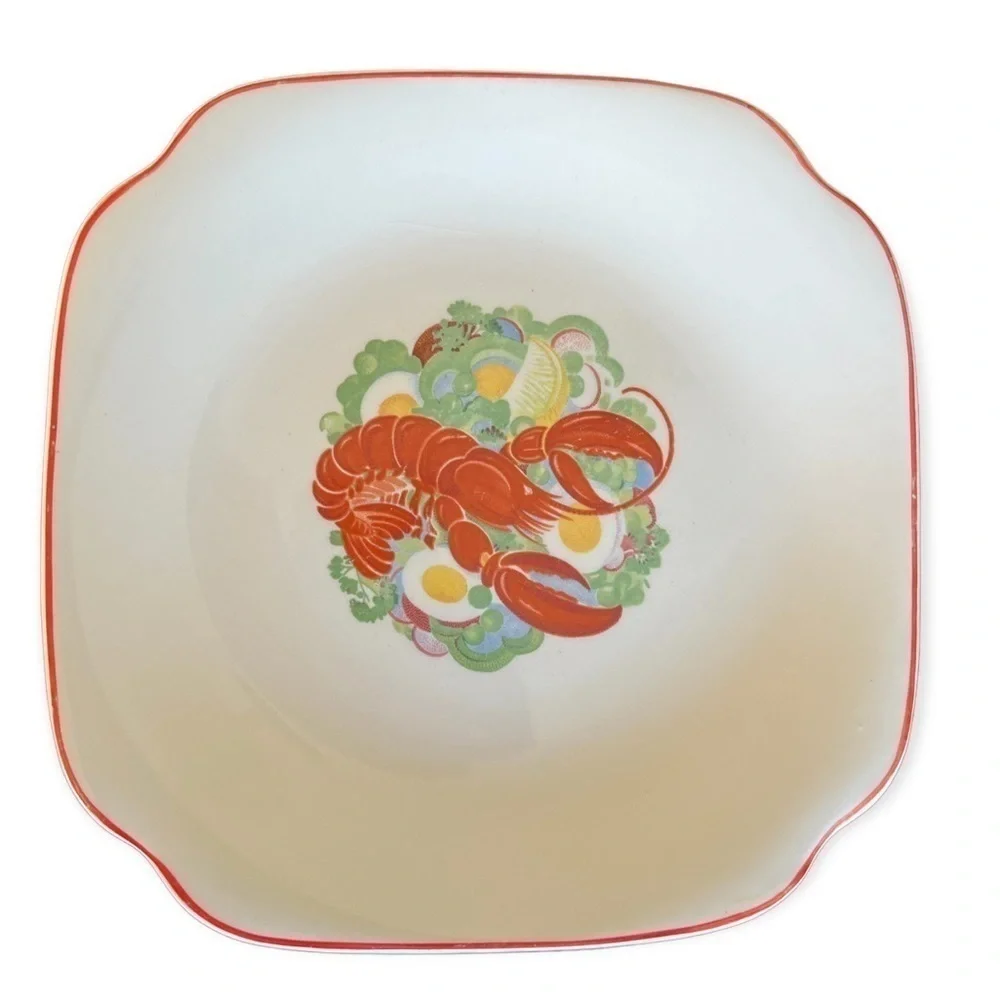 CAMWOOD IVORY Vintage 40’s 50’s Seafood Fruit Veggies Square Luncheon Plates
